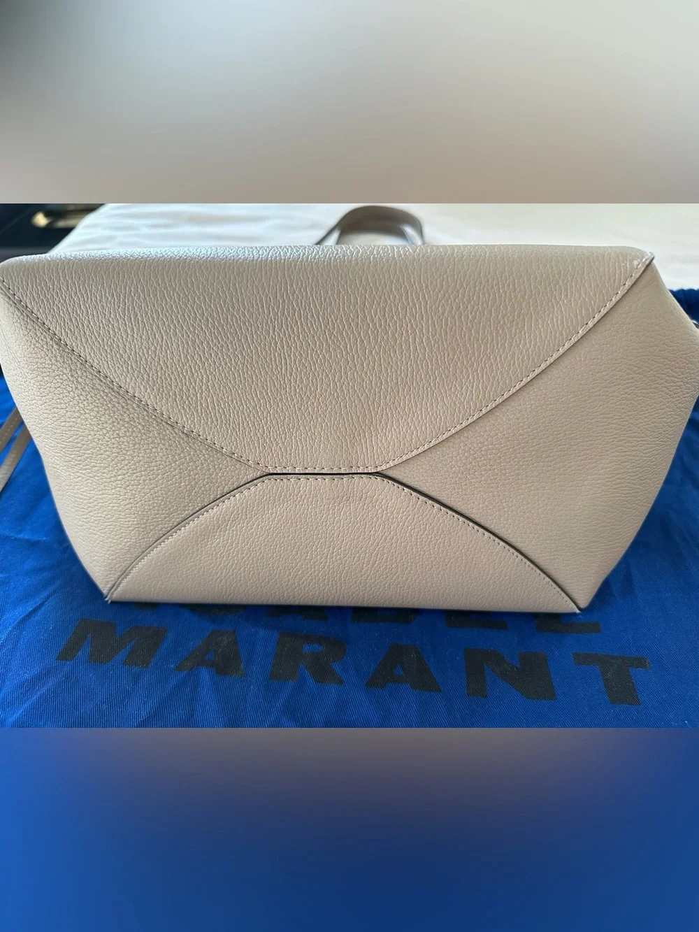 Isabel Marant Oskan Taupe Studded Leather Tote with Gold Accents